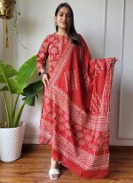 Cotton Red Casual Wear Printed Readymade Salwar Suit